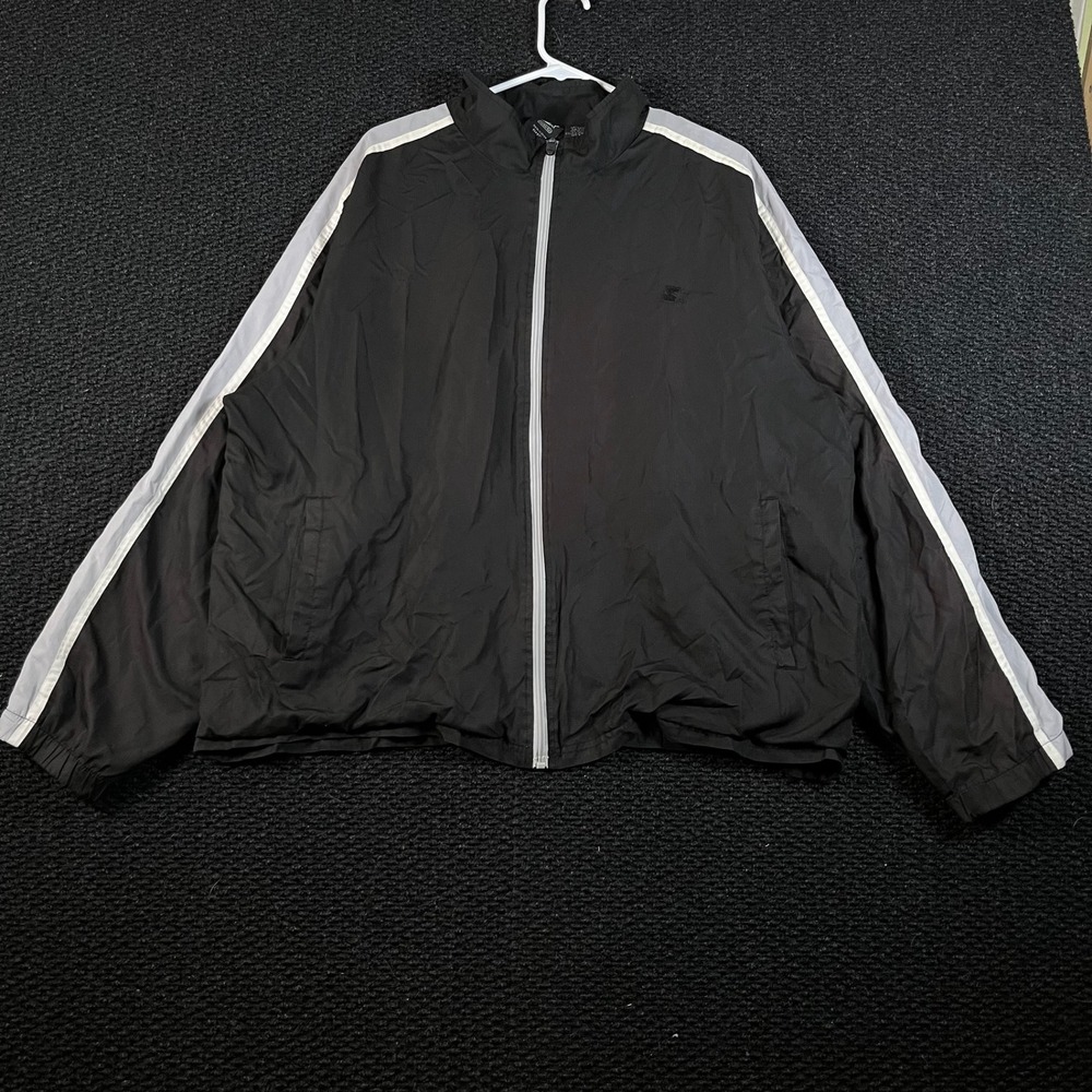Vintage Starter Black White Full Zip Track‎ Windbreaker Jacket Men's Size 2XL